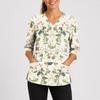 Women's Floral Print Scrub Top with V-Neck, Pockets, Side Slits and 3/4 Sleeves