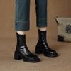 Women's Thick Heel Cotton Boots Winter New Round Head Back Zipper Leather Soft Soled Non-slip Mid-calf Boots