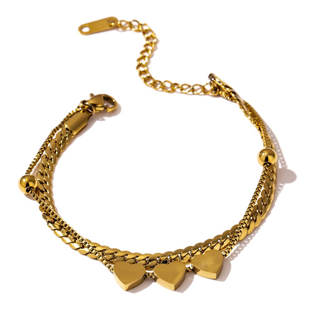 

Yhpup Romantic Heart Stainless Steel Bracelet for Women Charm Gold Color Snake Chain Layered Bracelet Jewelry Girlfriend Gift