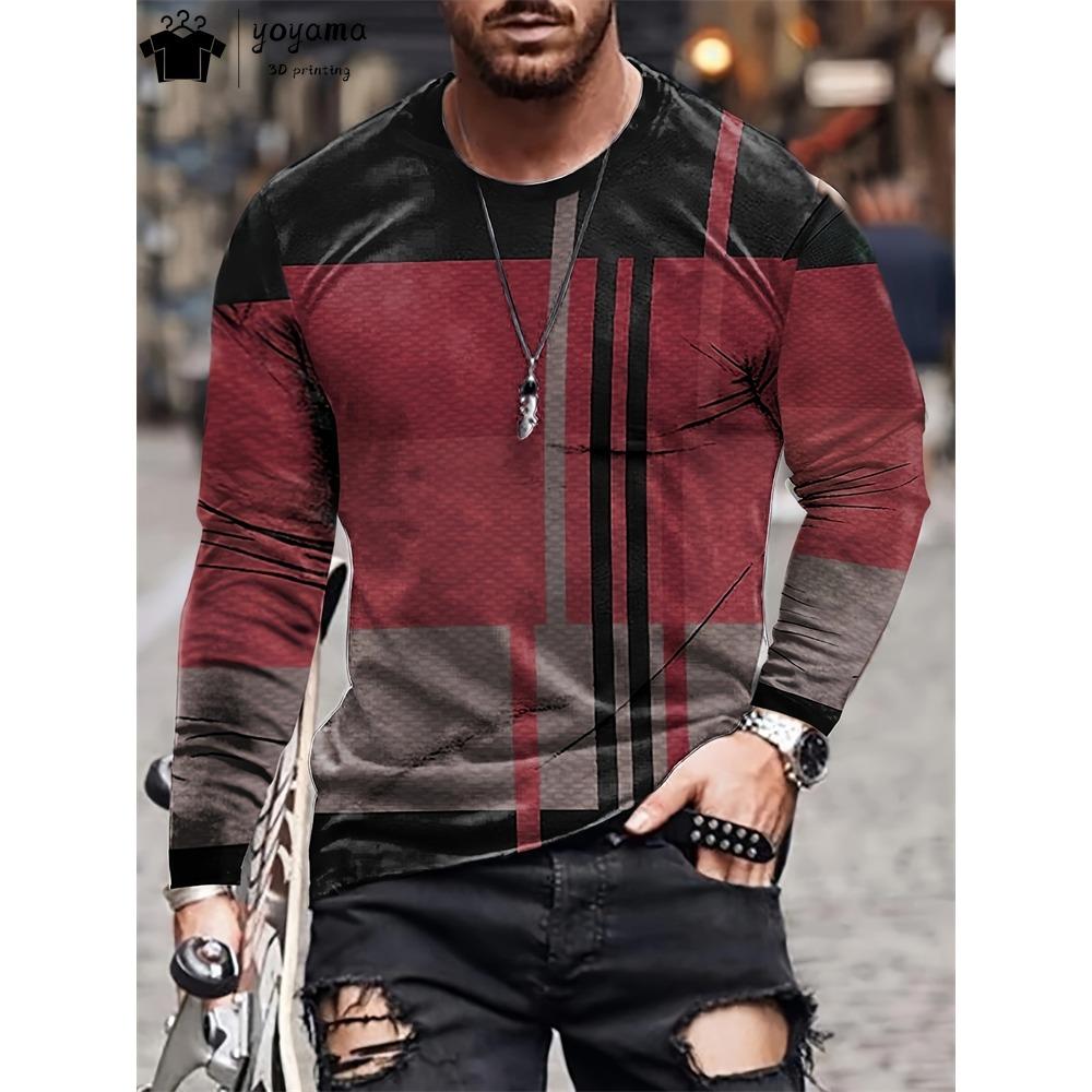 

Простая полосатая графическая футболка, модная мужская футболка с длинным рукавом, с круглым вырезом, дизайнерская мужская одежда, дышащая простая футболка для мужчин 5XL
