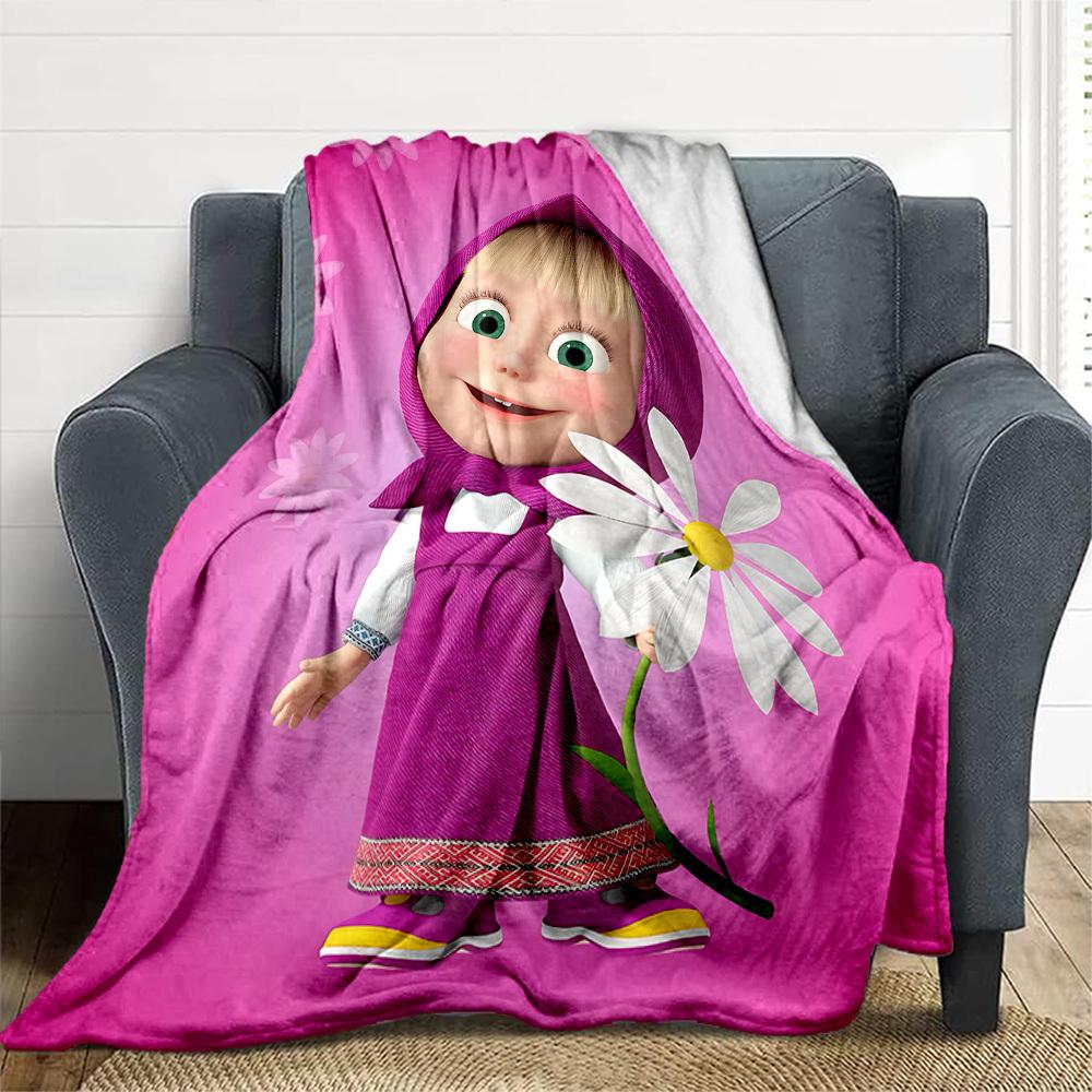 1pc Masha and the Bear Outdoor Blanket Lightweight Flannel, Soft & Warm, All Season Use for Sofa, Outdoor, Camping, Living Room, Office, Chair