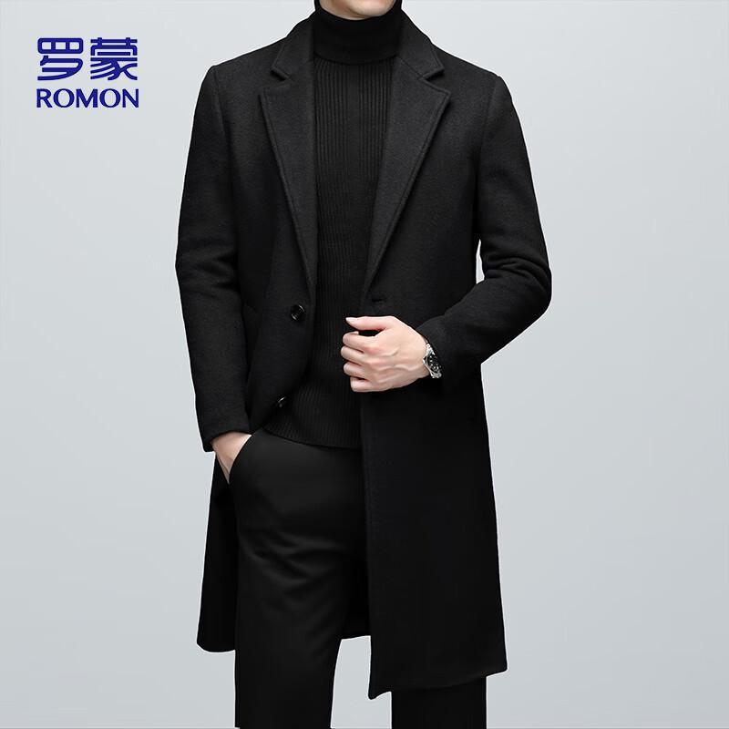 ROMON Men's Wool Blend Business Casual Trench Coat 1930