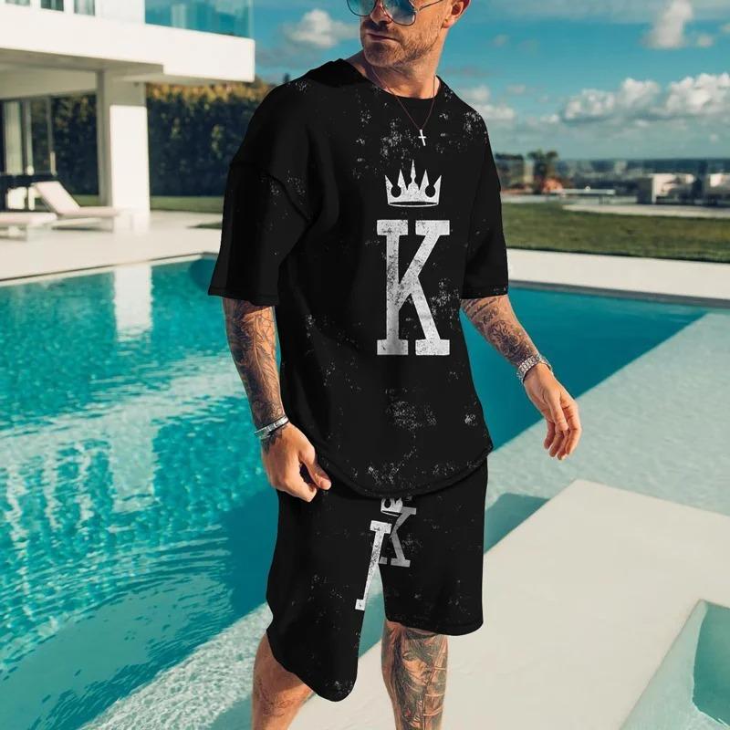 Hawaiian Men's Tracksuit Beach Scenery O-Neck Short Sleeves Shorts 2 Piece Sport Outfit Fashion T-Shirt Men Clothing Casual Suit