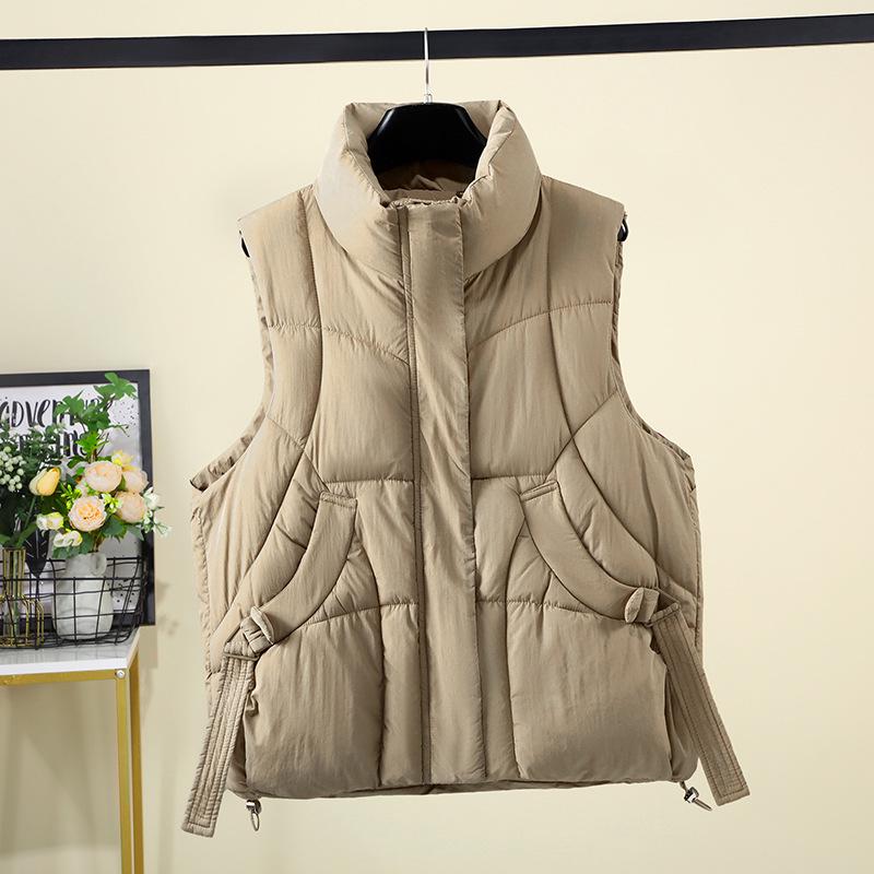 Women's Cotton Vest: European American Style, Autumn/Winter 2025, Sleeveless, Thickened, Warm, Casual Loose Fit, Solid Color Outerwear