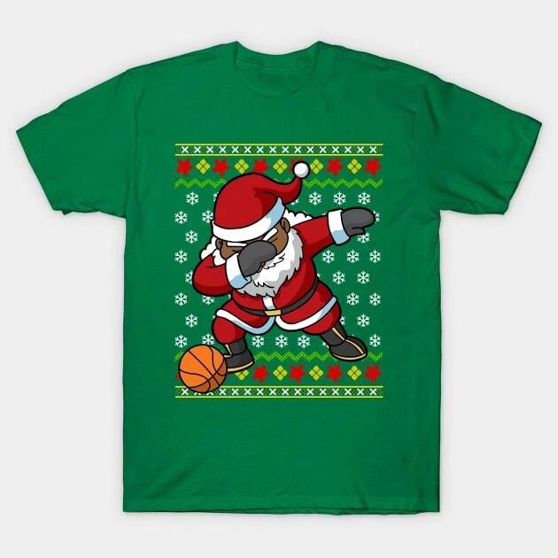 African American Black Santa Claus Dabbing Basketball Made in Australia T-Shirt S