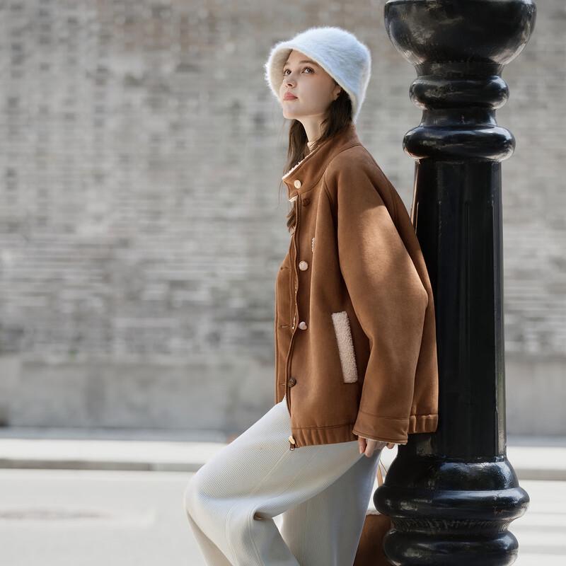 

TonLion Women s Faux Suede Stand Collar Long Coat M