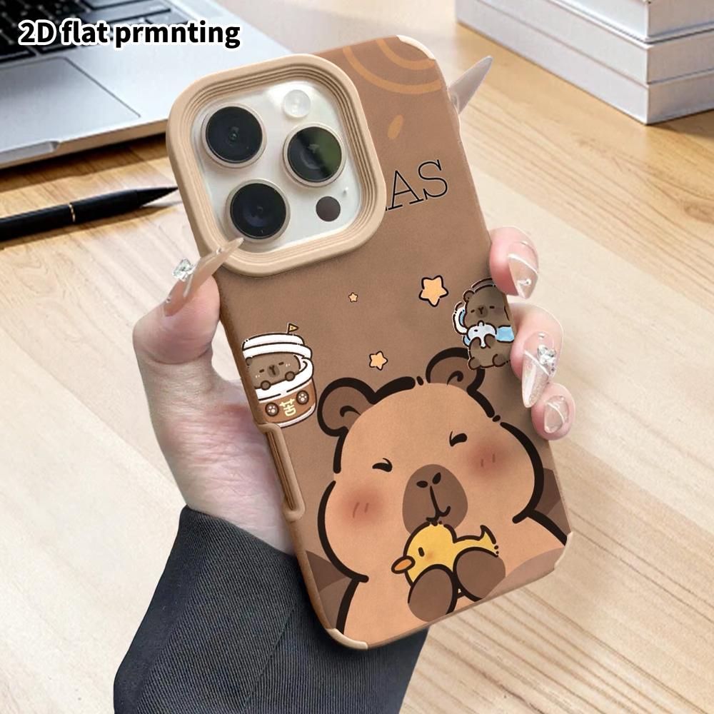 Phone Case: 2D Flat Lambskin Suitable for iPhone 18 17 16 15 14 13 Pro Film Protective Case, Mini Capybara, Christmas and Halloween Gifts