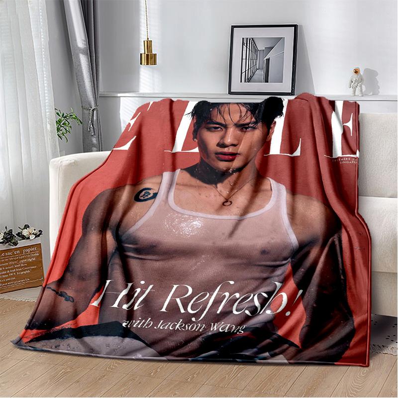 3D Jackson Wang Sångare Stjärna Mjuk Plyschfilt, Flanellfilt Kastafilt för Vardagsrum Sovrum Säng Soffa Picknick Barnpresent
