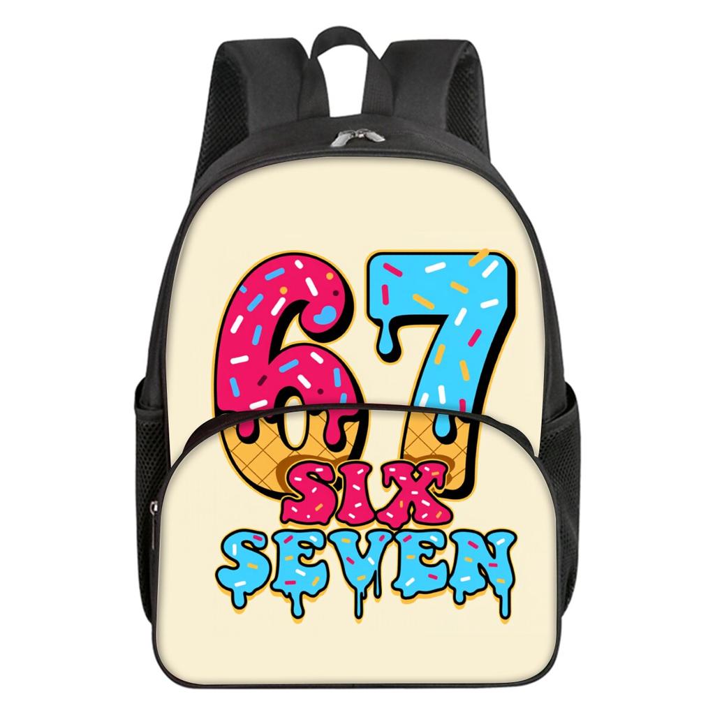 Colorful Number 67 Print Round Front Pocket Backpacks for Boy and Girls Best Gifts 2D Flat Cartoon School Bag for Children