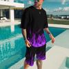 Summer New Men's Short Sleeved Shorts T-shirt Set with 3D Printed Flame Pattern Casual T-shirt Set with Fashionable Sweatshirt