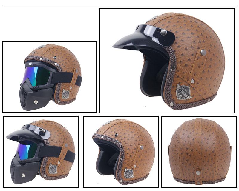Retro Leather Motorcycle Half Helmet with Visor