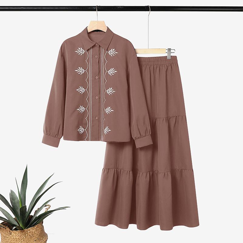 ZANZEA Damen Langarm Print Bluse und Lange Röcke Lässige Zweiteilige Anzugsets