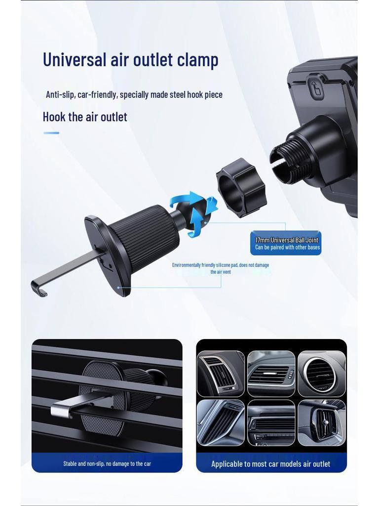 Universal Car Wireless Charger & Phone Holder with Automatic Clamping for Air Vent