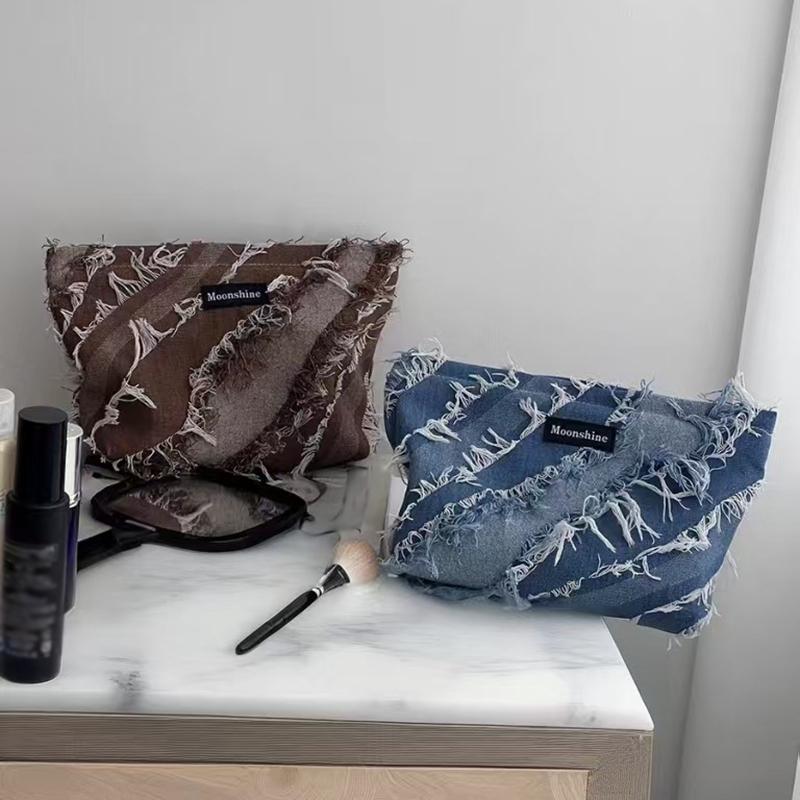 Denim Tassel Cosmetic Bag, Large-capacity Storage Bag, Portable Toiletry Bag, Lotion Brush Bag, Finishing Bag