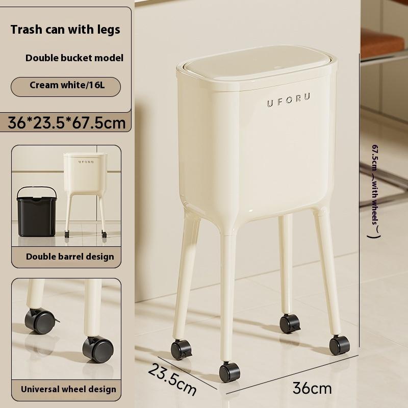 

Мусорное ведро с высоким бортом, не требующее наклона, с крышкой, открывающейся нажатием - Овальное ведро большой вместимости для кухни и гостиной, прочный пластик белый