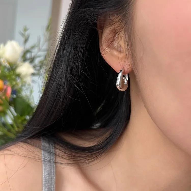925 Silver Round Hoop Earrings for Women Fashion Chunky Circle Earrings Hypoallergenic Party Jewelry Gift