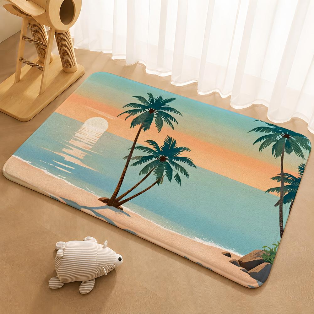 Summer beach Art Floor Mat Floor Mat Soft Flannel Non-Slip Door  Rug for Living Room