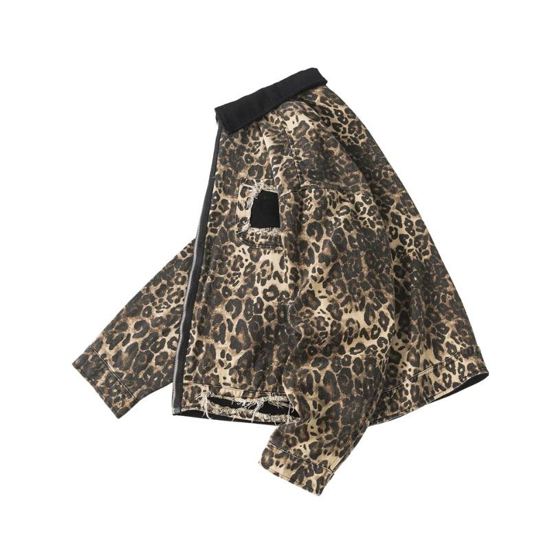 Women's Vintage Short Windbreaker Jacket Autumn 2024 Luxury Brand Cotton Leopard Denim Jackets for Woman Women's Autumn Clothes
