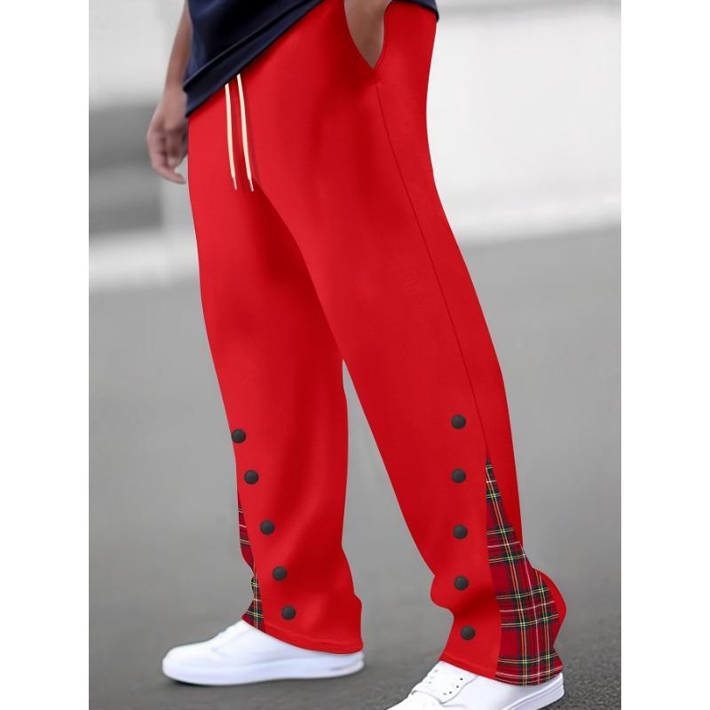 Men's Casual Pants New Sports Buttoned Colour Block Trousers Stylish
