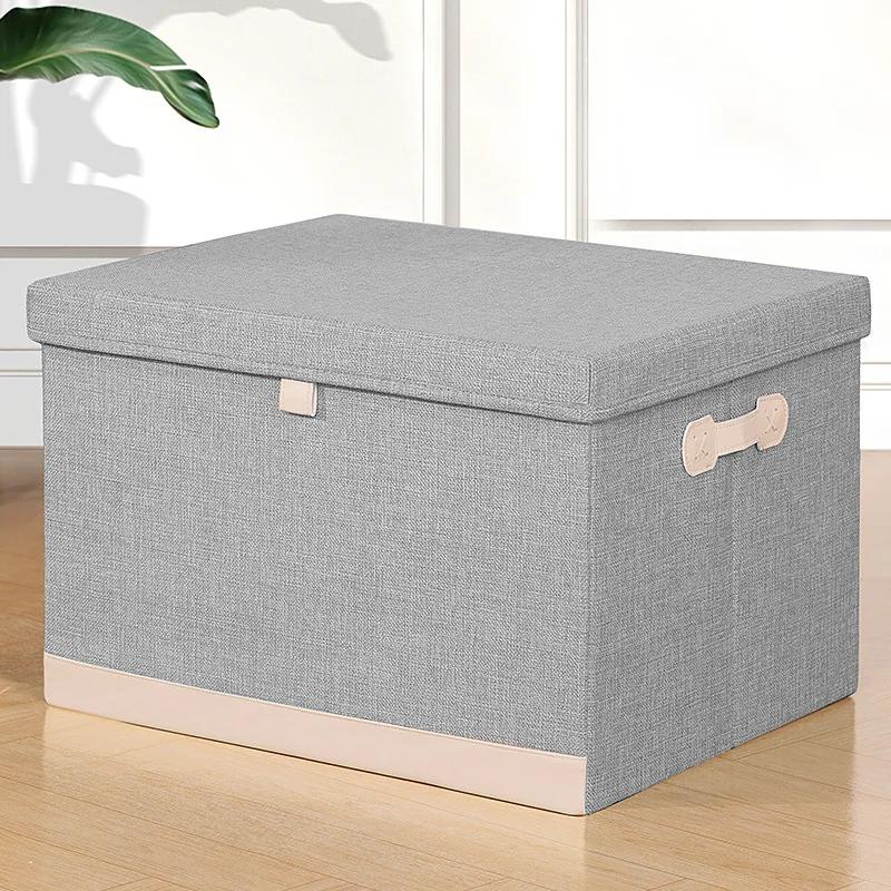 Cotton Linen Folding Storage Box with Lid Closet Drawer Clothes Books Toys Sundries Quilts Organizer Laundry Basket for Wardrobe