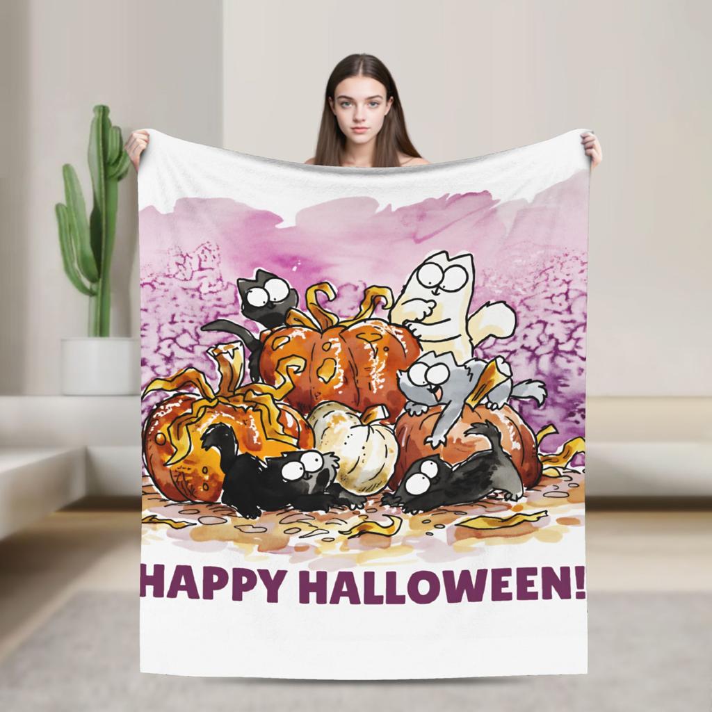 Cartoon Simons Cat Blanket Cute Warm Soft Novelty Plush Throw Blanket For Couch Chair Sofa Bed Airplane Travel Bedspread Bed