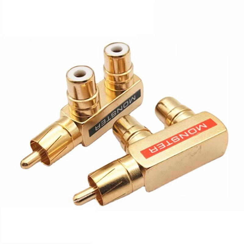 Pistol Style Adapter Diy Accessories Gold Plated Av Audio Splitter Plug Rca Adapter 1 Male To 2 Female F Connector