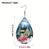 Red Car House Snowflake Print Waterdrop PU Earrings for Women Girls Bearded Dwarf  Cartoon Party Decorations Ornaments Christmas Gifts