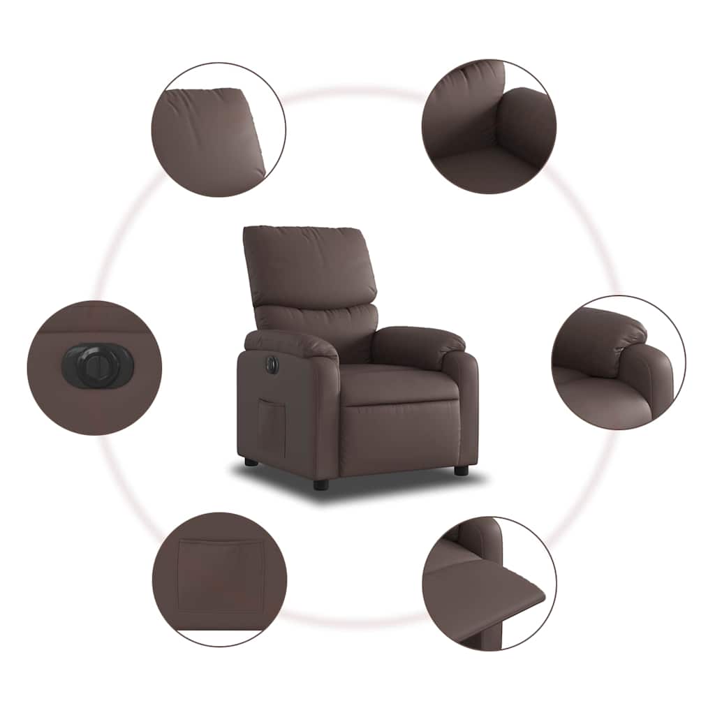 Electric Recliner Chair Brown Faux Leather