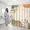 Abstract Earth Tone Shower Curtain – Minimalist Organic Shapes, Leaf Patterns, Modern Art Design, 70X70In, Includes Hooks