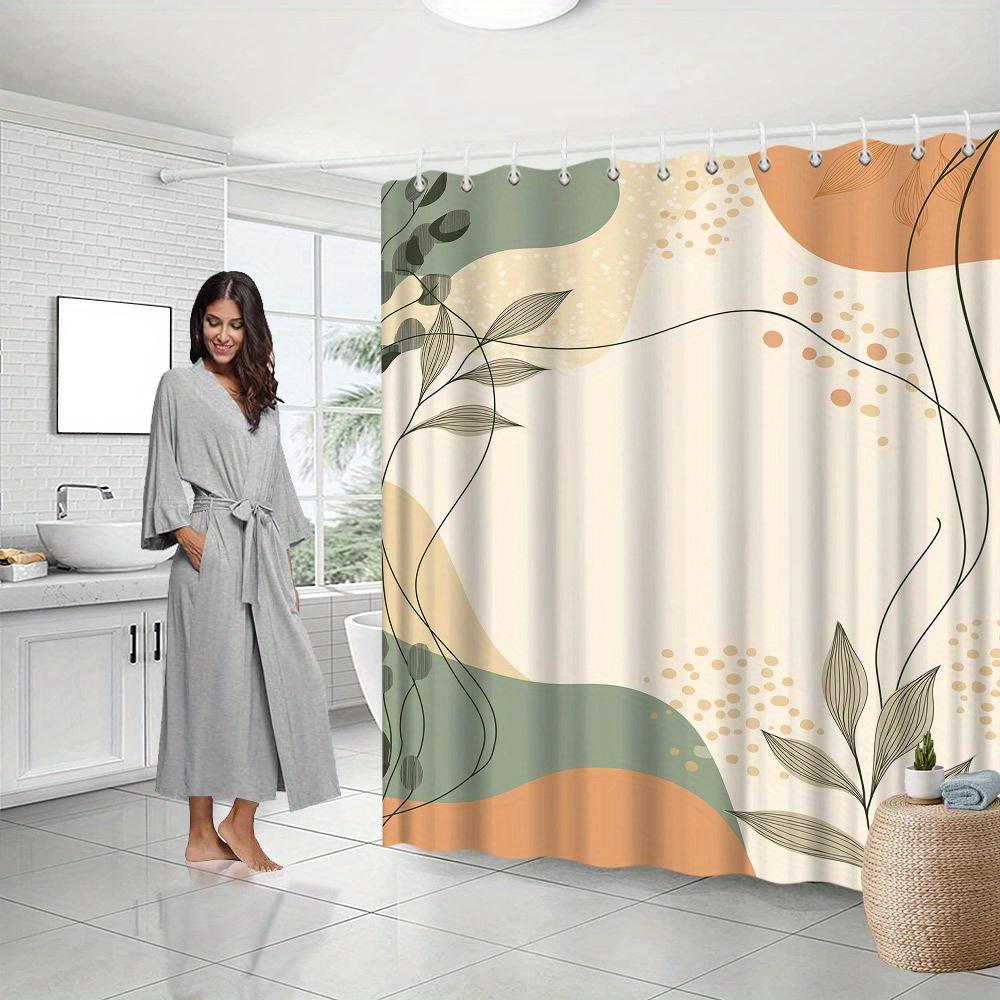 Dunika Chen Abstract Earth Tone Shower Curtain – Minimalist Organic Shapes, Leaf Patterns, Modern Art Design, 70X70in, Includes Hooks