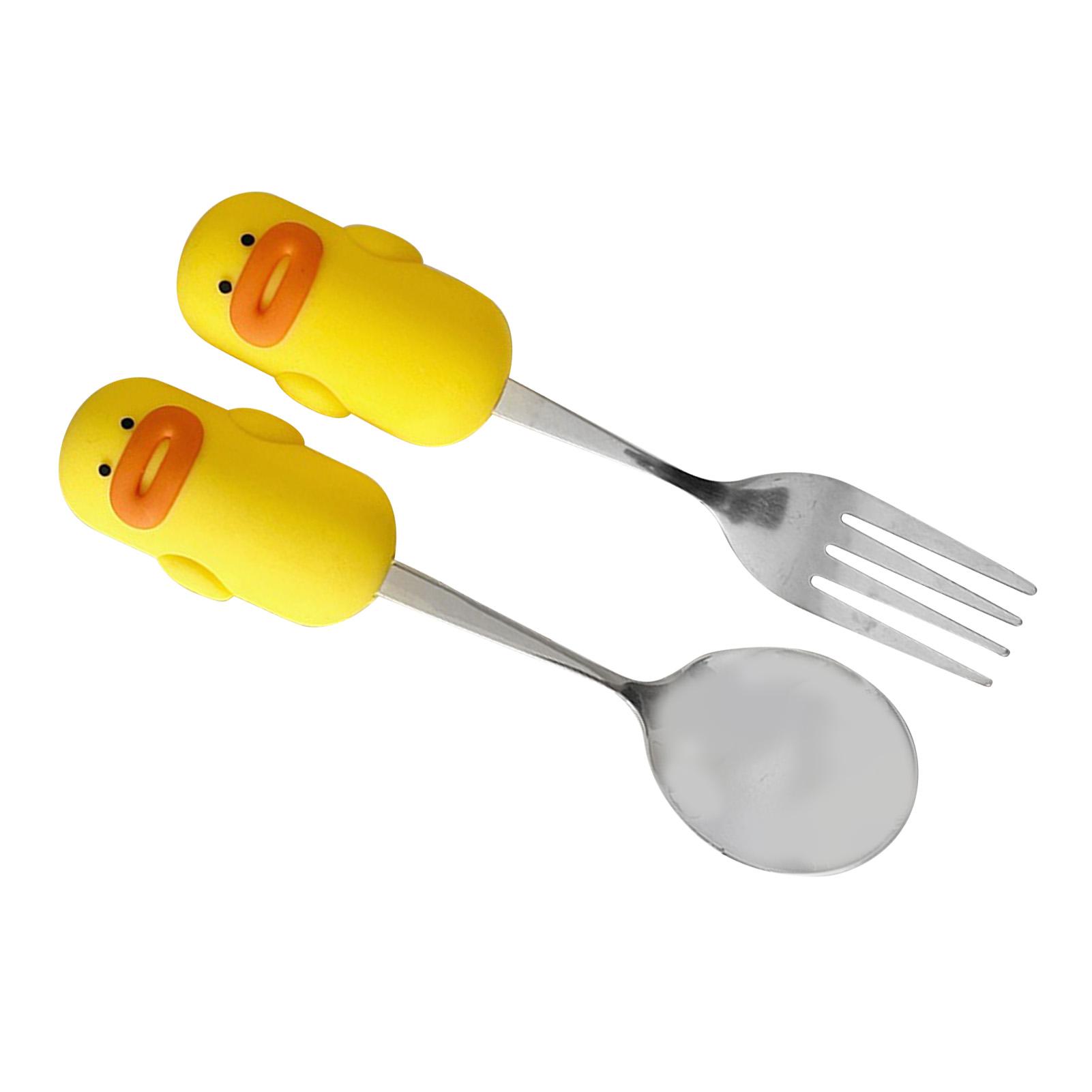 

Cute Spoon and Fork Set Stainless Steel Cartoon Design Multifunction Metal Spoon and Fork for Baby Boys Girls