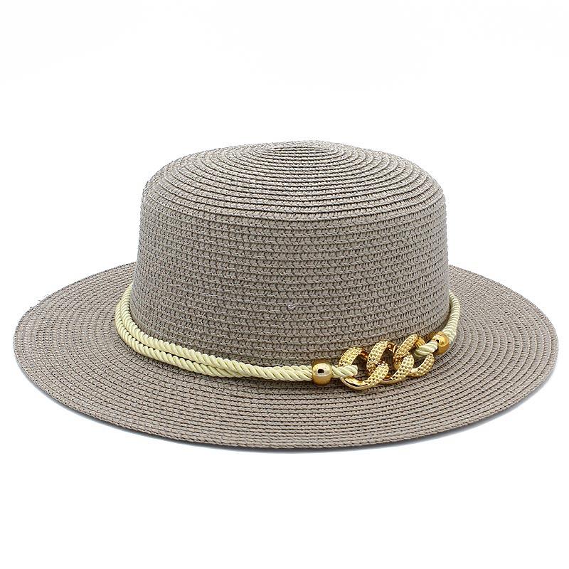 European and American spring and summer sunscreen metal buckle accessories sunshade jazz straw hat fashion celebrity vacation beach top hat