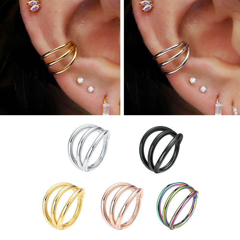 Acciaio chirurgico 316L Segmento Trago Elica Cartilagine Orecchino Anello Naso Setto Clicker Conch Tre Strati Narice Piercing Gioielli