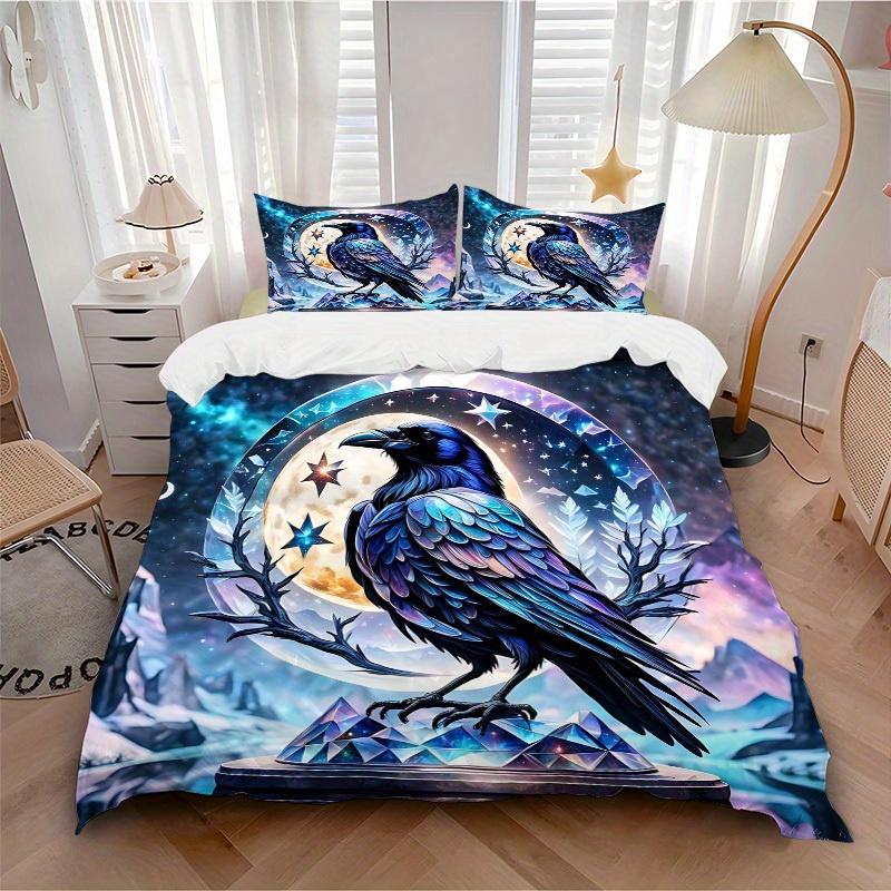 

3pcs Moon Raven Bedding Cover Set, Fashion Classic Popular Print Bedding Set, Soft Comfortable, All - Season Use, For Bedroom, Guest Room130 135x200cm