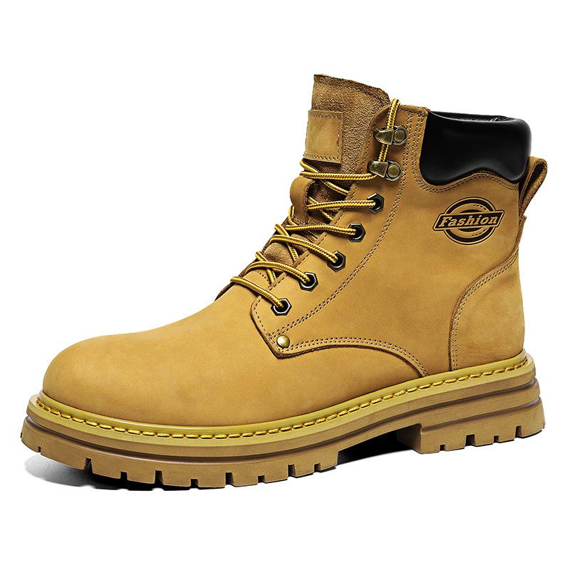

First layer cowhide boots men s winter large size Martin boots men s outdoor sports high-top shoes big yellow boots tooling boots 35