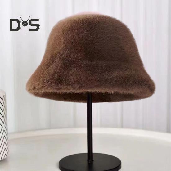 Damen Winter-Eimerhut, flauschiger Plüsch, kurze Krempe, einfarbig, Kuppel, winddicht, wärmend, Sonnenschutz, Fischermütze, Kopfbedeckung für Outdoor-Reisen