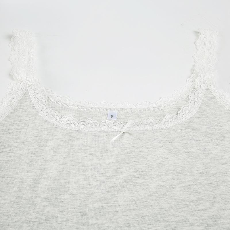 Skinny Lace Patchwork Strap Cropped Tops Women Summer Sexy Mini With Bow Camisole Holiday Beach Basic Clothes