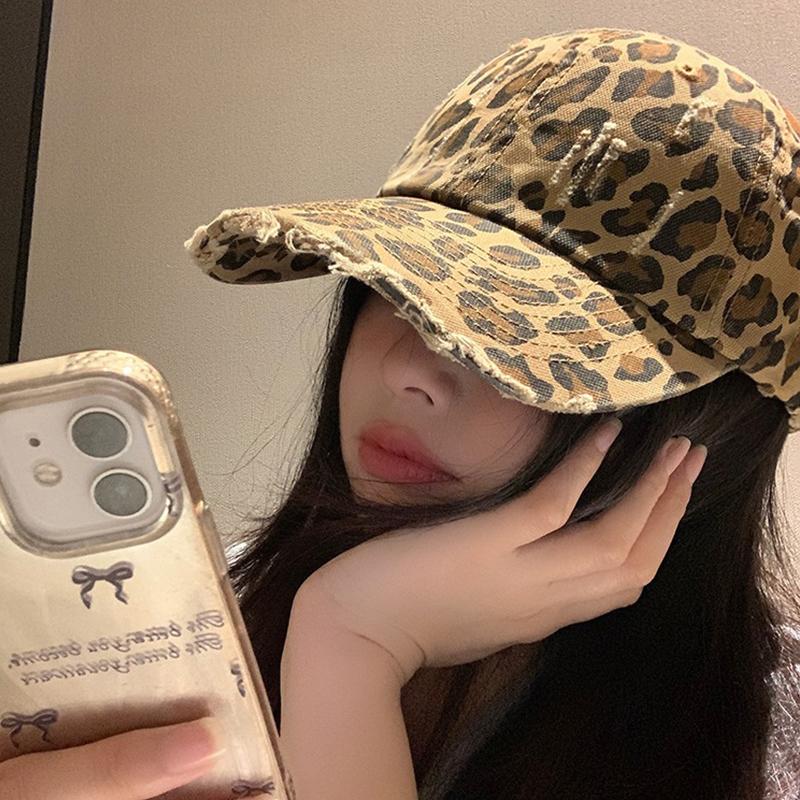 Fashion Leopard Baseball Hat for Women Summer Cotton Y2K Hip Hop Peaked Duck Tongue Cap Girls Vintage Washed Sunshade Hat