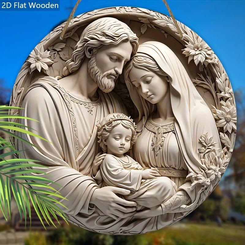 2D Flat Nativity Wooden Christmas Sign - Navidad Decorative Plaque with Jesus Pattern - Ideal for Front Door, Wall Hanging Decor
