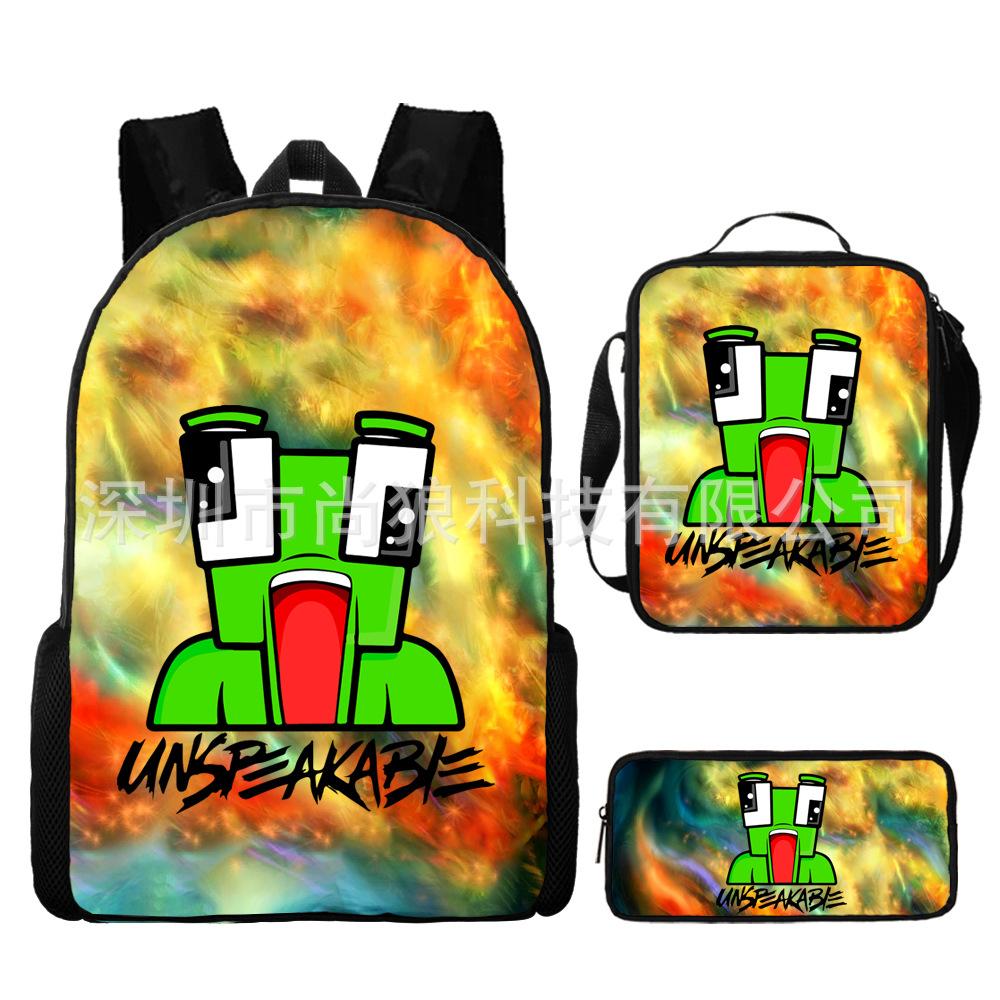 Unspeakable Pattern Schoolbag Large Capacity Backpack Shoulder Bag Pencil Case Three-Piece Set