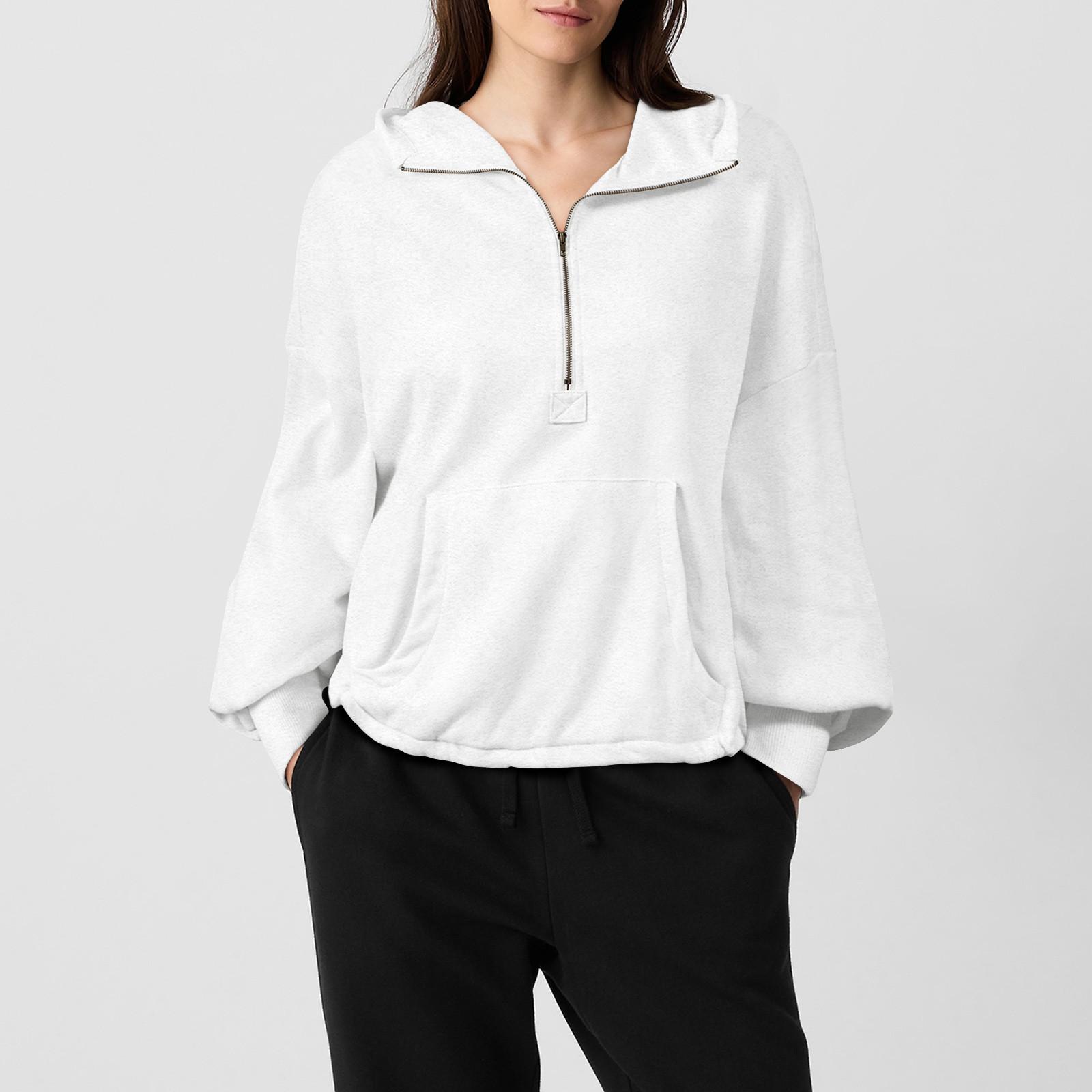 

Женские толстовки с капюшоном на молнии с длинным рукавом, осенние свободные толстовки, куртки с карманами, модная одежда, толстовки с капюшоном для женщин XL белый