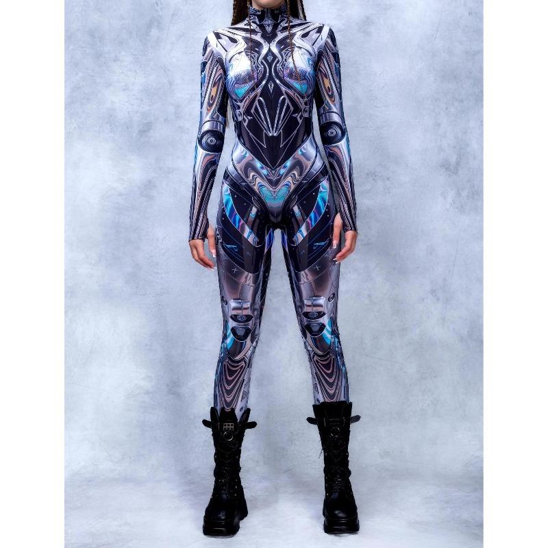 Unisex Cyber Punk 3D Digital Printing Halloween Party Role Play Outfit Women Men Cosplay Costume Carnival Jumpsuit