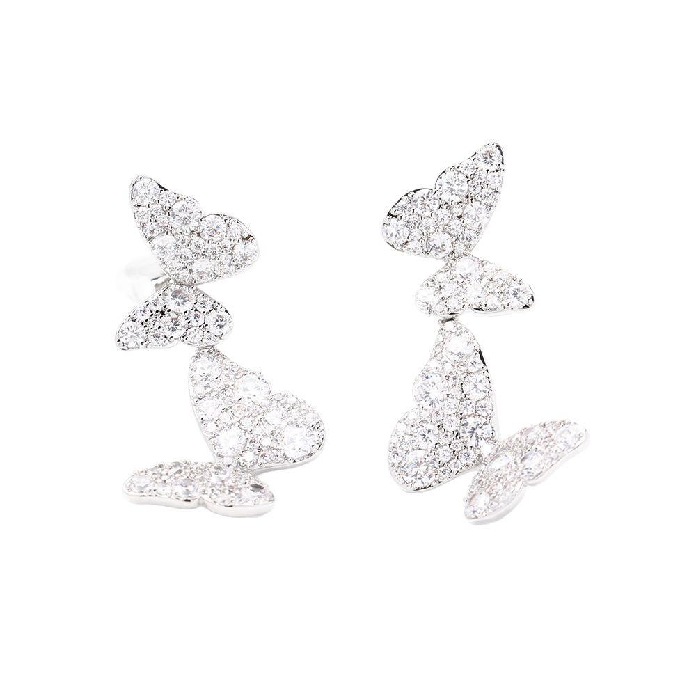 Light luxury full of zircon double butterfly earrings, gold-plated elegant temperament, no ear piercings, earrings, women's earrings, all-match.