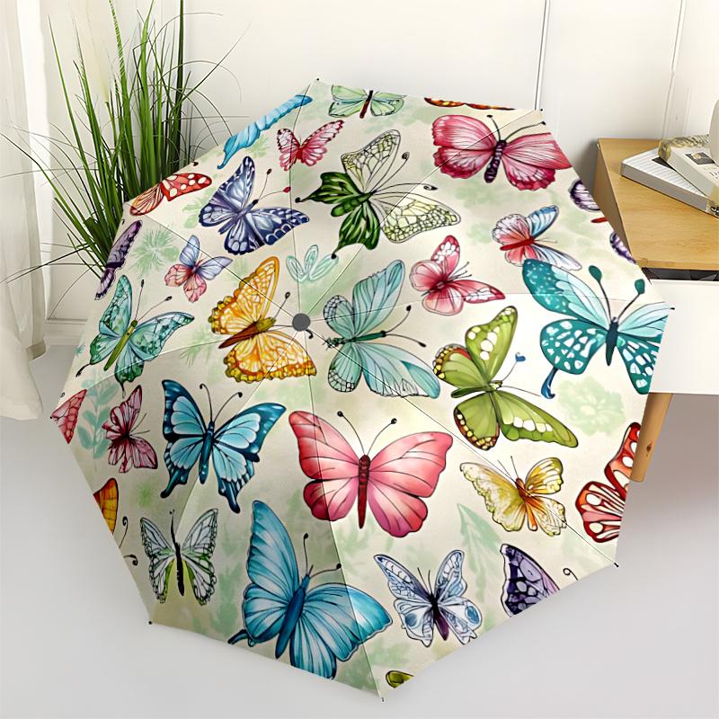 1pc Butterfly Pattern Automatic Open/close Umbrella, 8-Rib Sturdy Structure, Artistic Pattern, Compact Design, Fashion Lovers L042