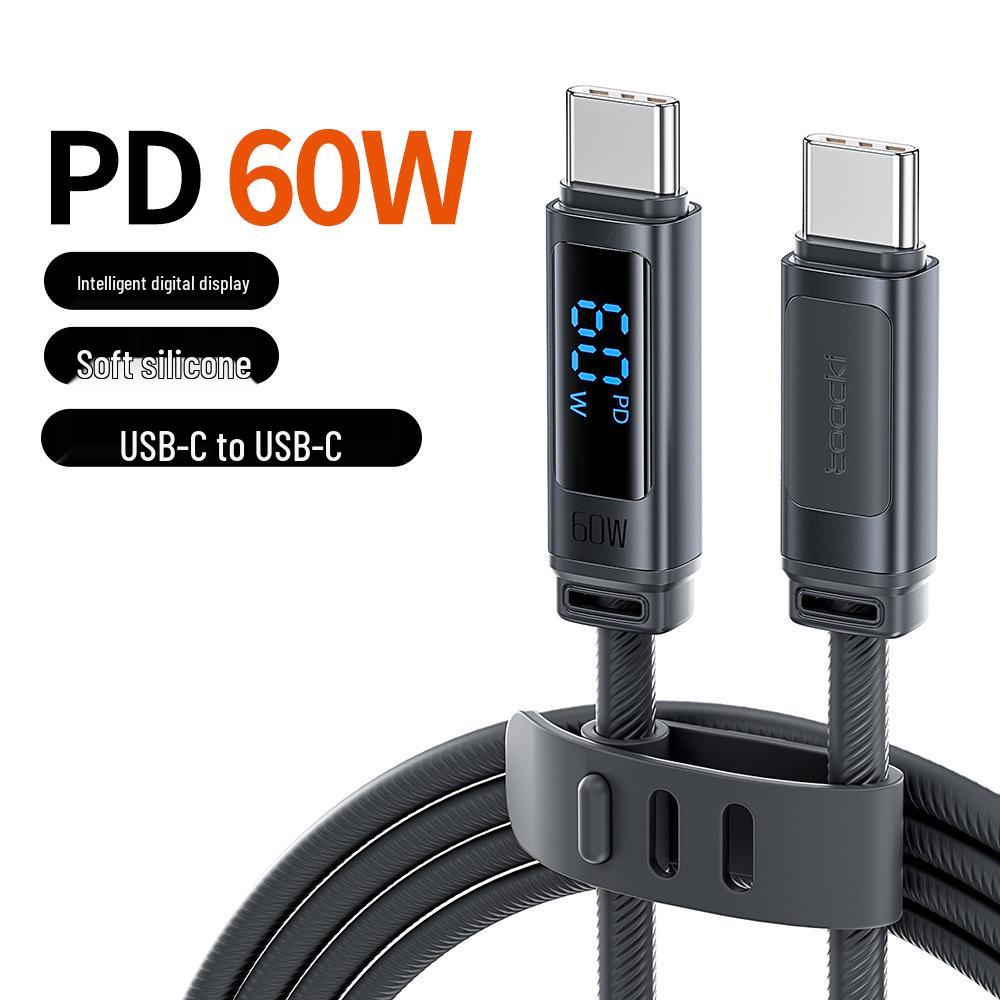 

Toocki 60W PD Fast Charge Silicone Data Cable with Digital Display for Apple 17 MacBook 1m
