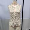 Button Front Lace Embroidery Tops V-neck Lace Tank Top Loose Fit Floral Mesh Shirt  Summer Season