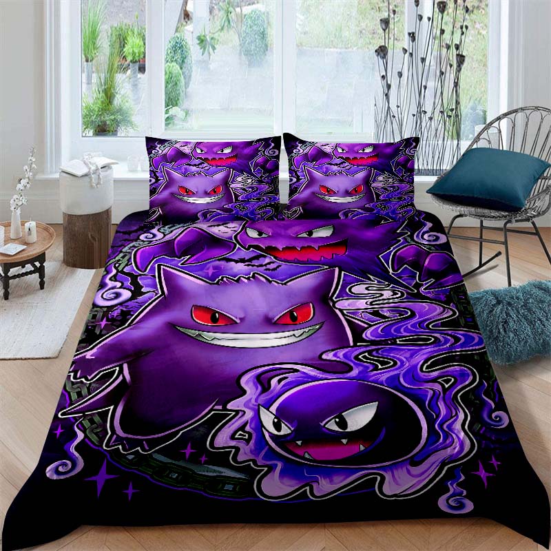 CustomizableAnime Gengar Printed Bedding Set 3 Piece Soft Microfiber Duvet Cover Set Teens Game Room Decor No Sheet No Filling