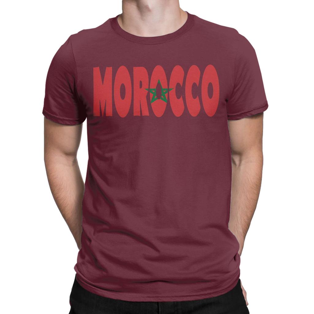 Morocco Flag Map Unisexs T Shirts Novelty Tees Short Sleeve Crewneck TShirt Pure Cotton Classic Tops