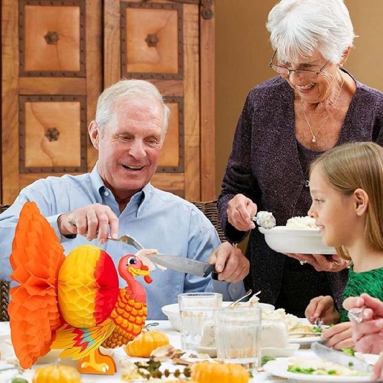 Pack Of 3 Fall Themed Turkey Honeycomb Decors Thanksgiving Dinner Table Centerpieces Autumns Harvests Party Paper Crafts