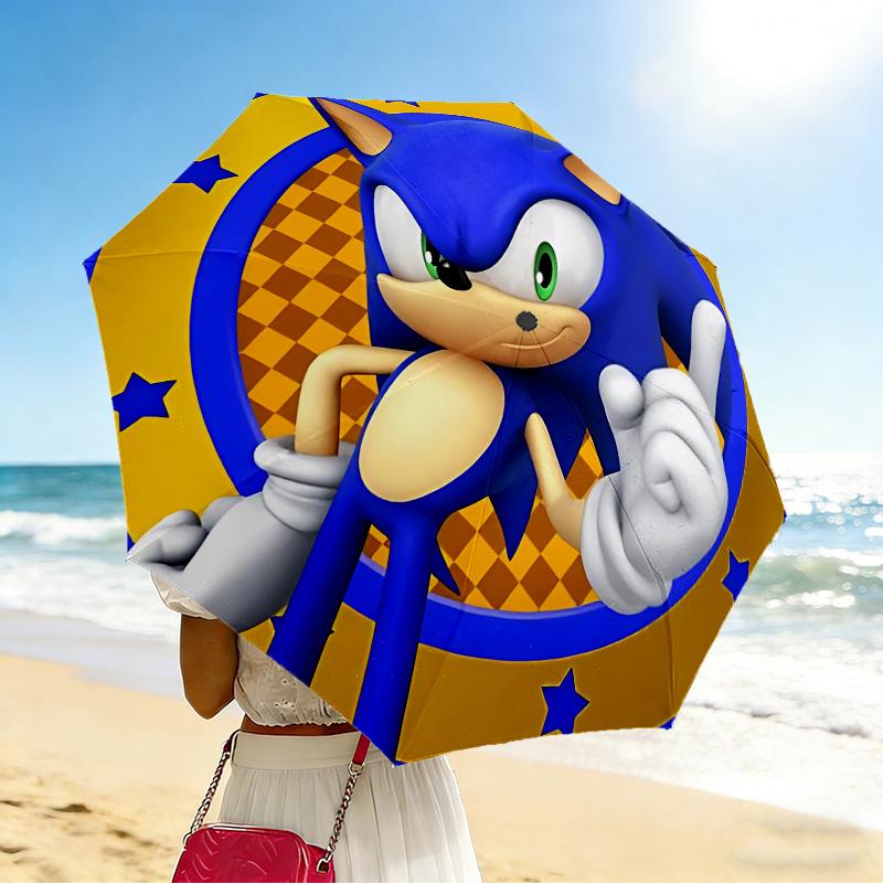 Sonic Hedgehog 8 Ribs 3Fold Black Glue Uv Protection Umbrella Sun Protection Rainproof Compact Folding Umbrella For Travel Daily Use C924354